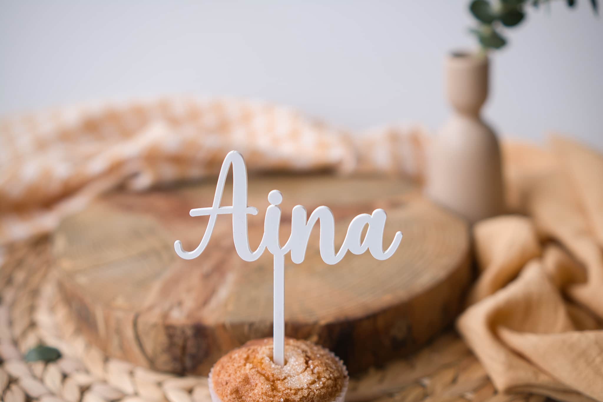 Topper metacrilato blanco con nombre