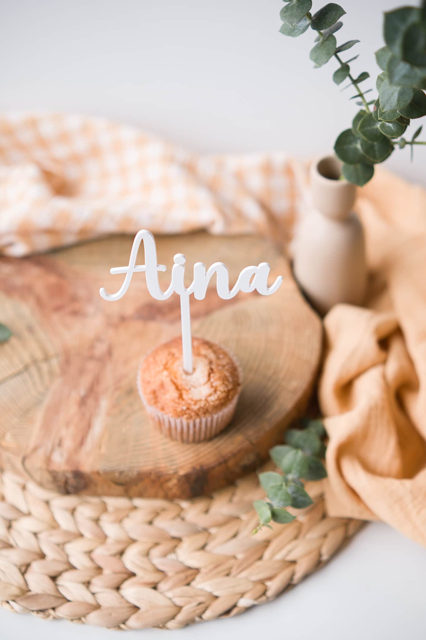 Topper metacrilato blanco con nombre